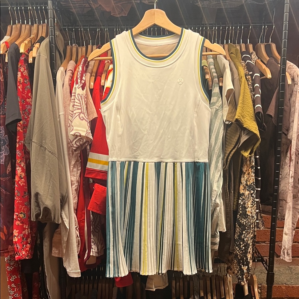 lululemon athletica White and Blue Striped Mini Dress